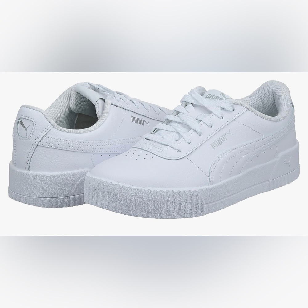 PUMA Women’s Carina Sneaker, White/White/Silver